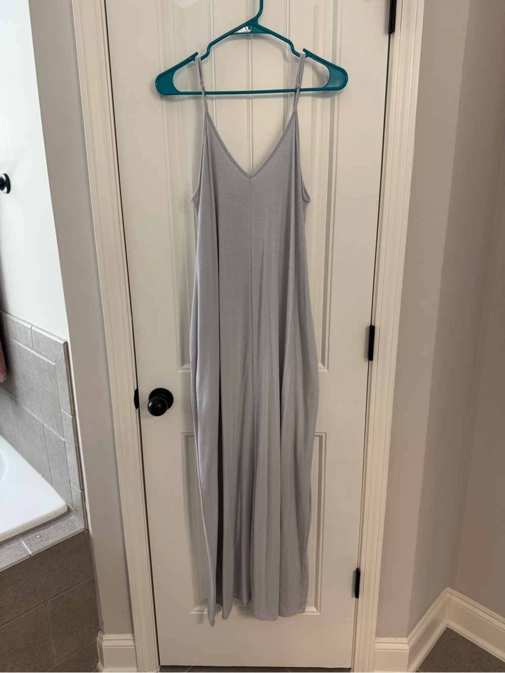 Light Gray Slip Maxi Dress with Spaghetti Straps